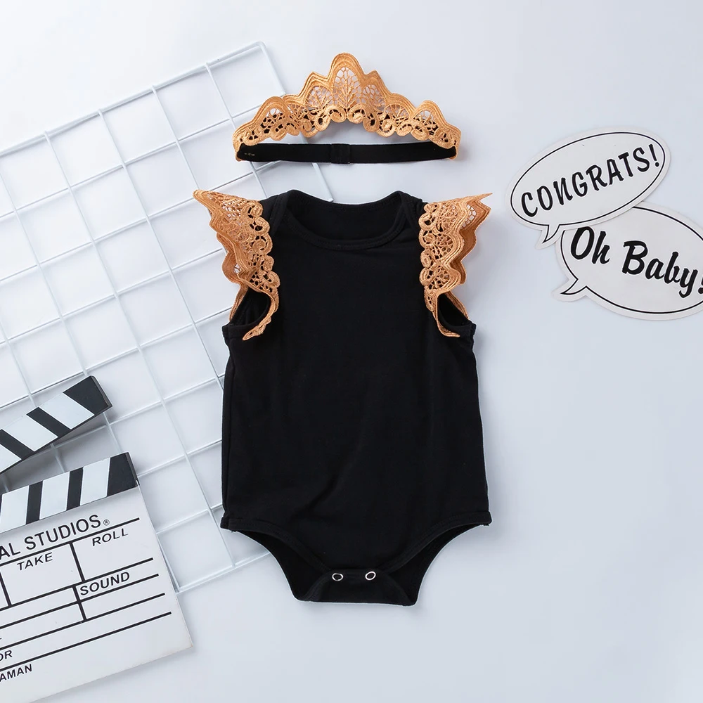 FBIL-Baby/однотонное хлопчатобумажное Боди без рукавов; юбка средней длины; головной убор; комплект одежды для маленьких девочек