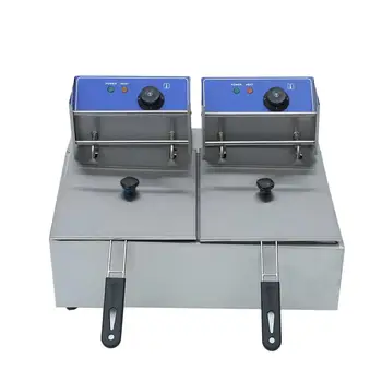 

(ES )220V Commercial Electric Deep Fryer Double Tank Frying Basket 220V Chip Cooker 2X10L Stainless Steel Frying Machine UK Plug