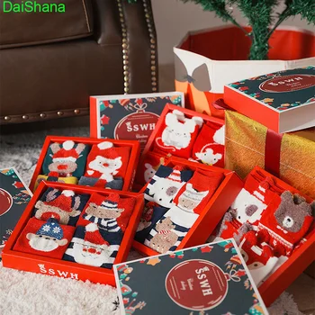 

4Pairs Christmas Socks Gift BOX Velvet Christmas Three-dimensional Kids Santa Claus Deer Cartoon Winter Children Boys Girls Sock