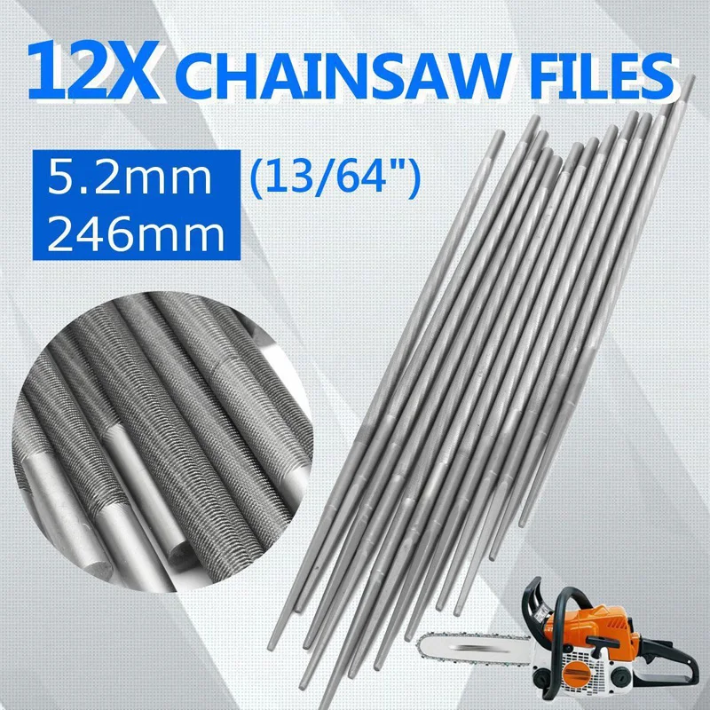 DWZ 12PCS 5.2mm 13/64 Chainsaw Round Sharpening Files Sharpener For 3/8 Chain