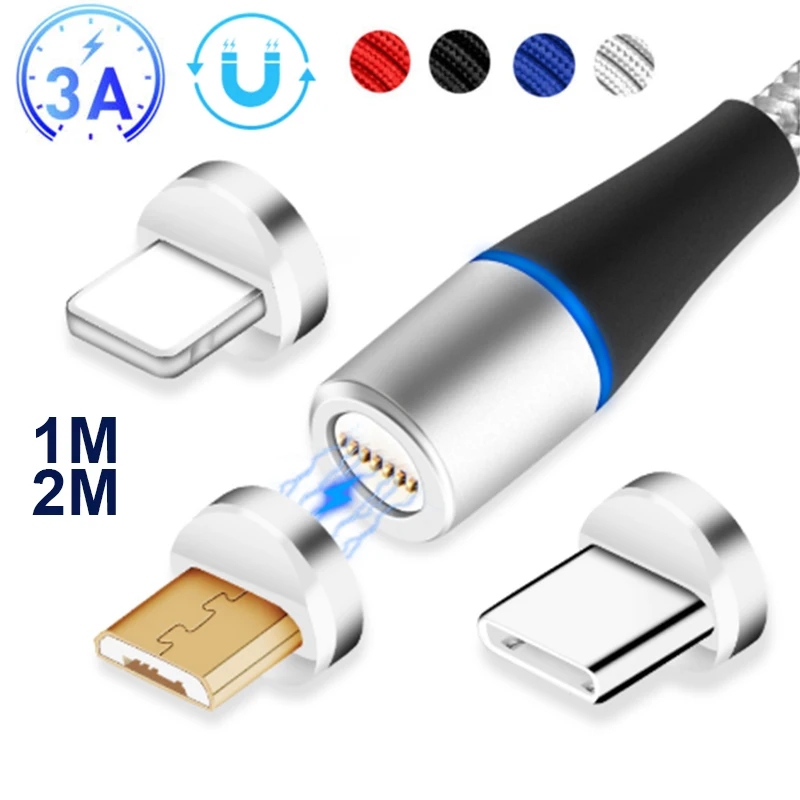 3A Micro USB светодиодный магнитный кабель для быстрой зарядки для iPhone 7 8 X type C для samsung Galaxy S9+ S8 для huawei P20/P9 Лот