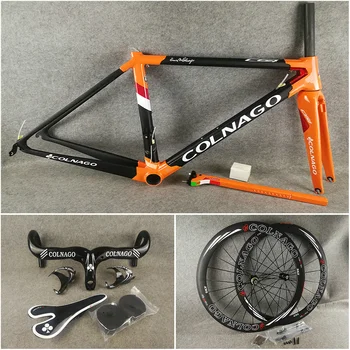 

T1100 UD Matte-Glossy Orange Black Colnago C64 carbon road frames Handlebar Saddle Bottle cages 50mm carbon wheels UPS XDB