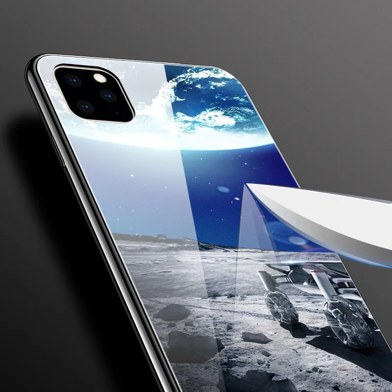Для iPhone 11 Pro Max Чехол Стекло задняя панель ПК Жесткий Чехол для iPhone 11 11Pro чехол с космос ТПУ бампер для iPhone11 Pro Max чехол для телефона