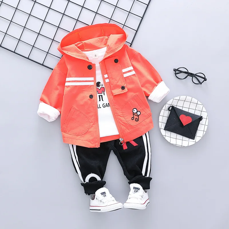 

Baby Boy Clothes 2019 Spring New Long Sleeve Set Cotton Hooded Jacket +Shirt +Pants Three-Piece Bebe Jogging Suit Girl Tracksuit