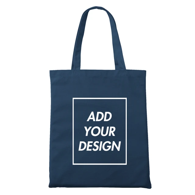 Custom Tote Bag Shopping Add Your Text Print Original Design White Zipper Unisex Fashion Travel Canvas Bags Navy Blue