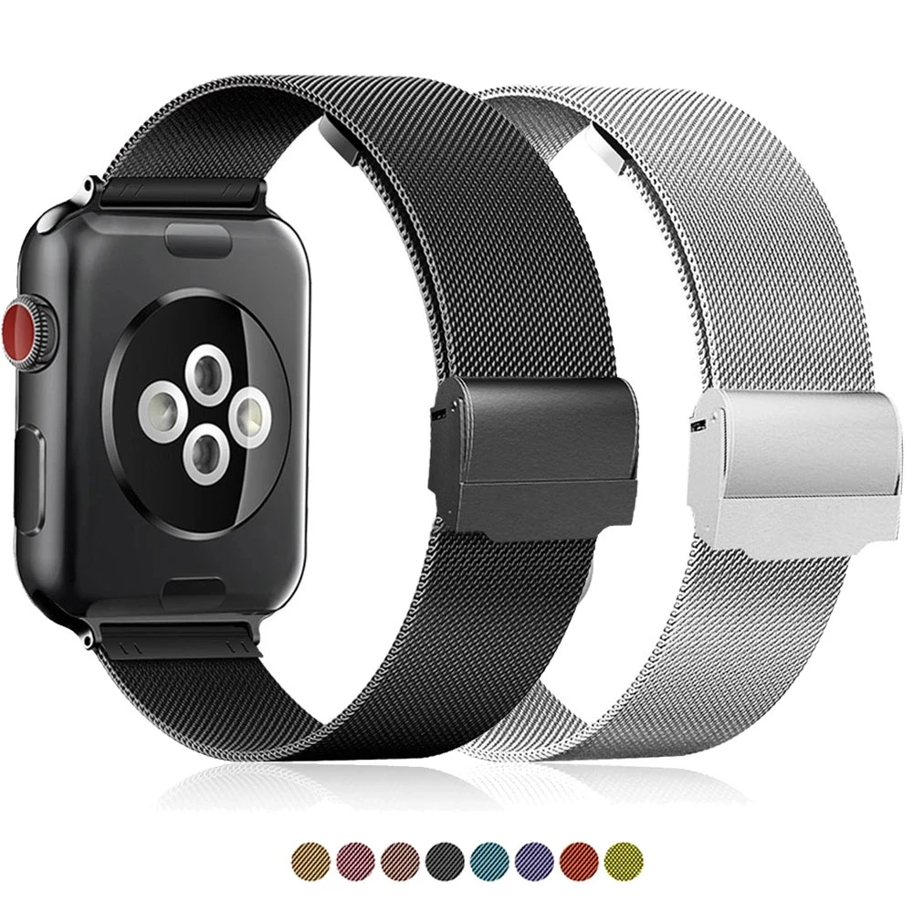 Ремешок Миланская петля для Apple Watch Band 42 мм 44 аксессуары смарт часов металлический