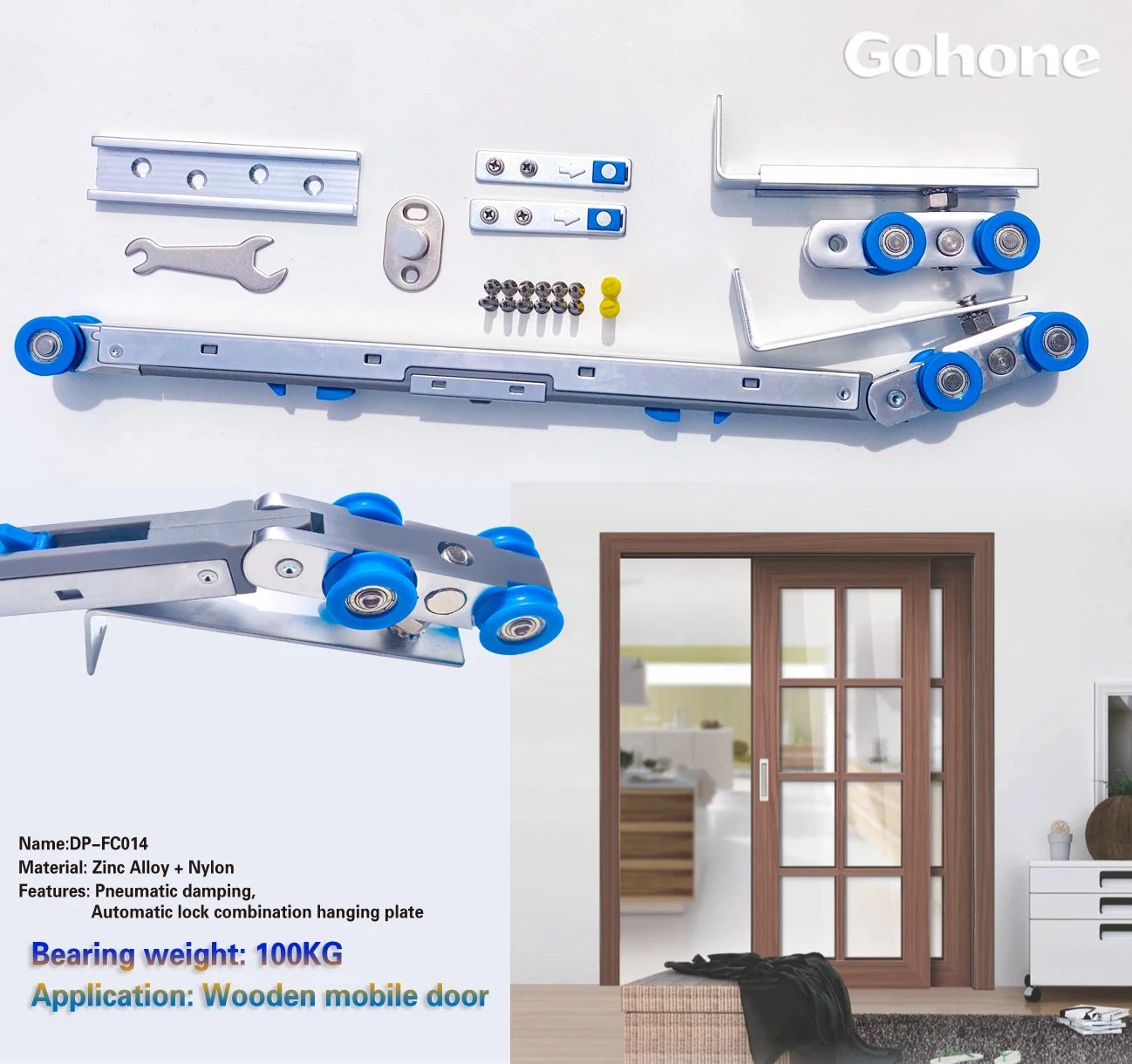 Two-way buffer hanging wheel mute sliding door pulley sliding door black hanging rail roller slide rail