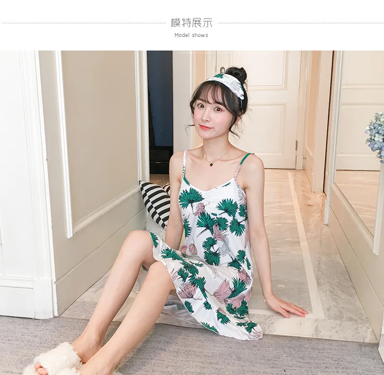 Hot Selling Multi-Hot Selling Qmilch Nightgown WOMEN'S Tank Top Thin with Chest Pad Eye Patch Cartoon Women's Household Skirt