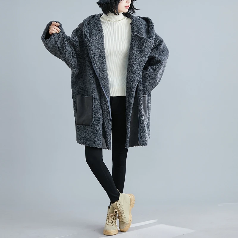 Тренч для женщин осень зима сплошной цвет шерстяное пальто свободные большие размеры шоу тонкий с капюшоном Женская длинная одежда повседневные женские топы
