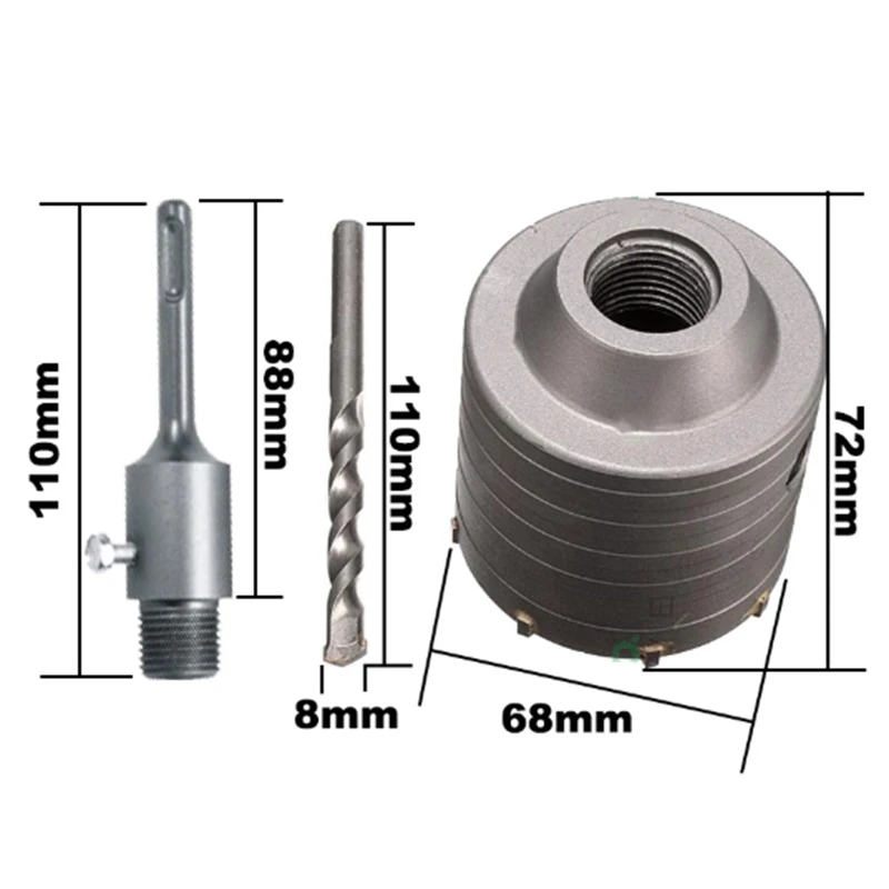 1 Set Sds Plus 68Mm Concrete Hole Saw Electric Hollow Core Drill Bit Shank 110Mm Cement Stone Wall Air Conditioner Alloy