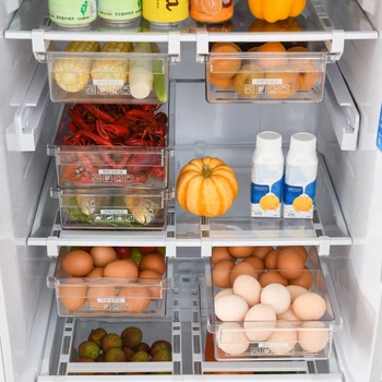 

Kitchen Drawer Type Crisper Rack Food Plastic Box Rectangular Transparent Storag Bottom Non-slip Strip Design