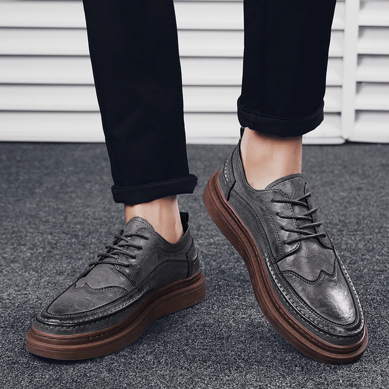 Men Shoes Casual genuine Leather Sneakers Men Shoes outdoor fashion Men'S Casual Shoes British brogue Lace Up Male Flat shoes s5