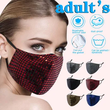 

1PC Washable Reusable Polyester Face Mask Fashion Print Breathing Adult Sequins Filter Mask Mouth Mask With Design Mascarillas