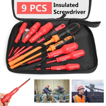 

High Carbon Steel Insulated Electrical Screwdriver Set 9 Pcs Withstand 1000V Magnetic Slotted Durable Hand Repair Tool Kit