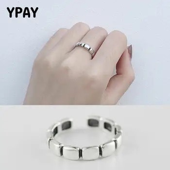 

YPAY Geometric Open Rings for Women Anti-Allergic Real 925 Sterling Silver Adjustable Finger Ring Bague Fine Jewelry YMR110