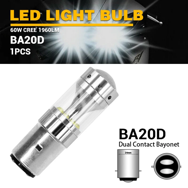 1pcs BA20D DERI 1/2 шт H4 9003 HB2 60 Вт светодиодный мото rcycle головной светильник HID Hi/Low Beam 6500K ampoule светодиодный мото скутер мото rbike светильник - Цвет: 1pcs BA20D