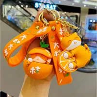 New Cartoon Orange Cat Keychain Cute Good Luck Bag Car Metal Keyring Soft PVC Lanyard Girl Boy Lover Gift 1