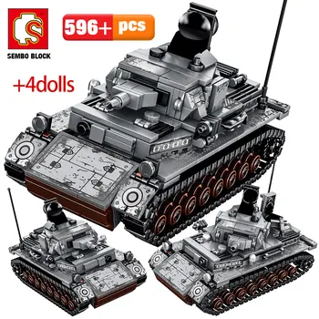 

596PCS City Military Series Building Blocks WW2 Weapons Steel Empire-German Technic Tank Soldier Figures Bricks Toys For Boys