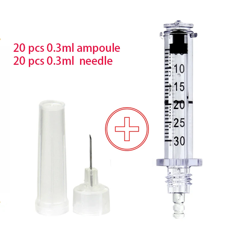 Стерильная ампульная головка 0,3 мл, одноразовый шприц для гиалуроновой ручки, пистолет с гиалуроновой кислотой, распылитель, расходные материалы для красоты, против морщин - Номер модели: 40pcs 0.3ml kit