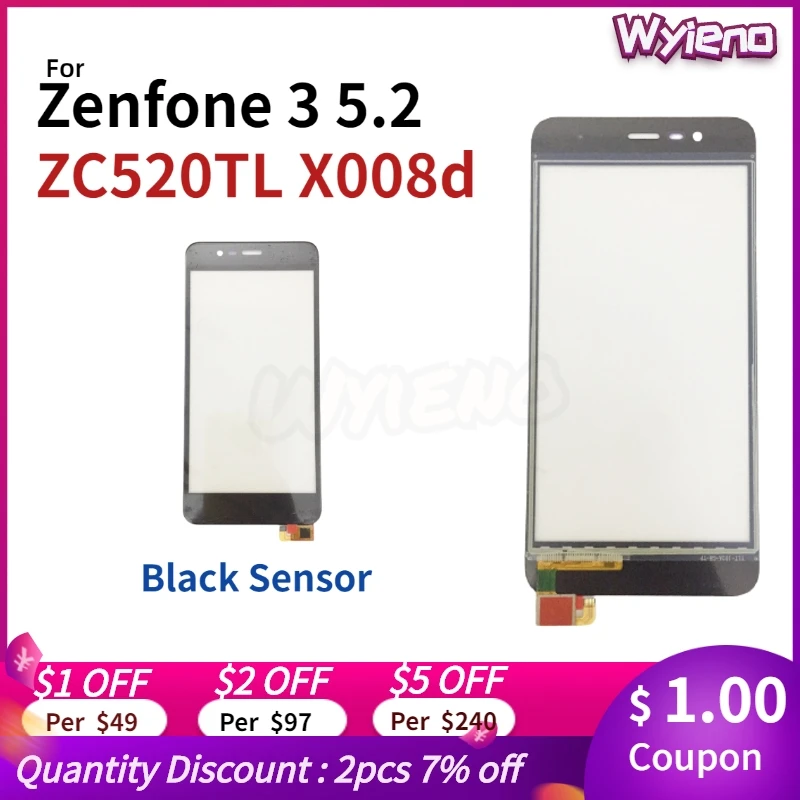 Wyieno 5.2&quot Black Sensor For ASUS Zenfone 3 5.2 ZC520TL X008d Touch Screen Front Glass Lens Panel Digitizer 10pcs/lot | Мобильные