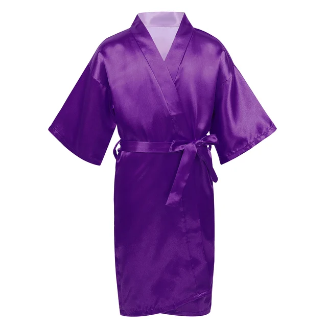 SEALINF Girls Silky Robe Kids Solid Color Kimono Sleeping Gown Bathrobe for Spa Birthday Parties Wedding Getting Ready
