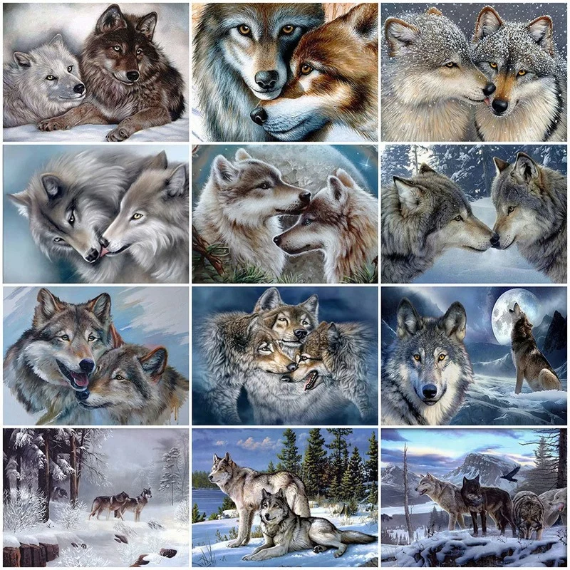 5D DIY Diamond Mosaic Wolf Picture Rhinestone Painting Animal Cross Stitch Kits Embroidery Winter Home Decor | Дом и сад