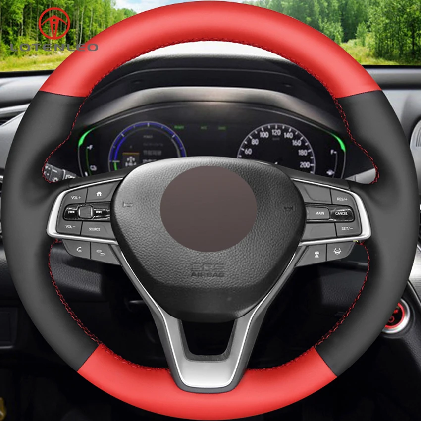 LQTENLEO/черный, красный чехол для рулевого колеса из искусственной кожи для Honda Accord 10- Inspire- Insight