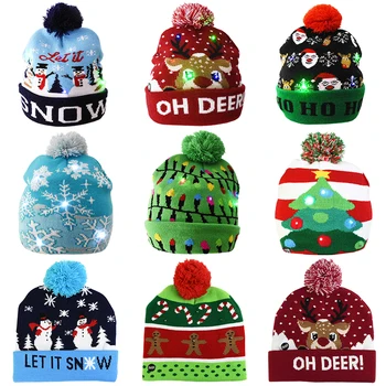 

LED Christmas Hat Sweater Knitted Beanie Christmas Light Up Knitted Hat Christmas Gift for Kids Xmas 2021 New Year Decorations