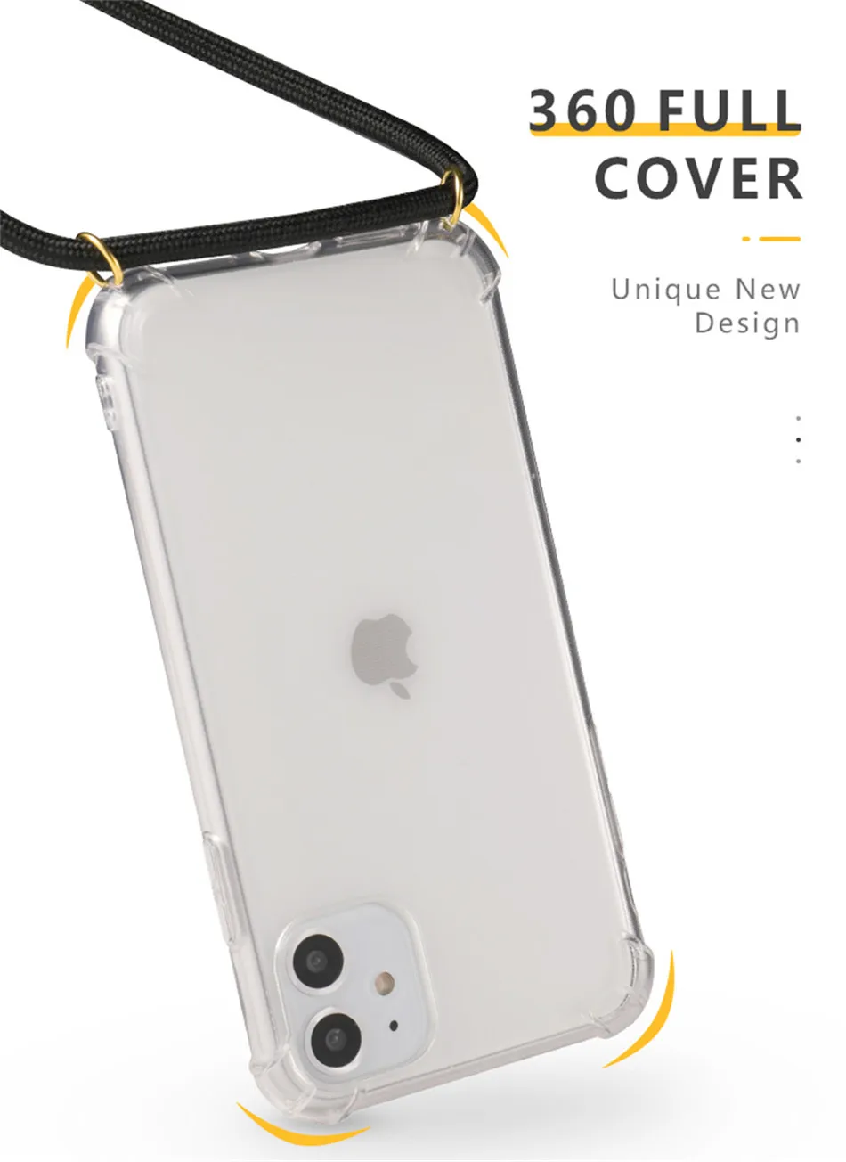 Lovebay сплошной цвет шнур цепочка ожерелье ремешок чехол для телефона для iPhone 11 Pro X XR XS Max 7 8 Plus Мягкий Прозрачный чехол для переноски