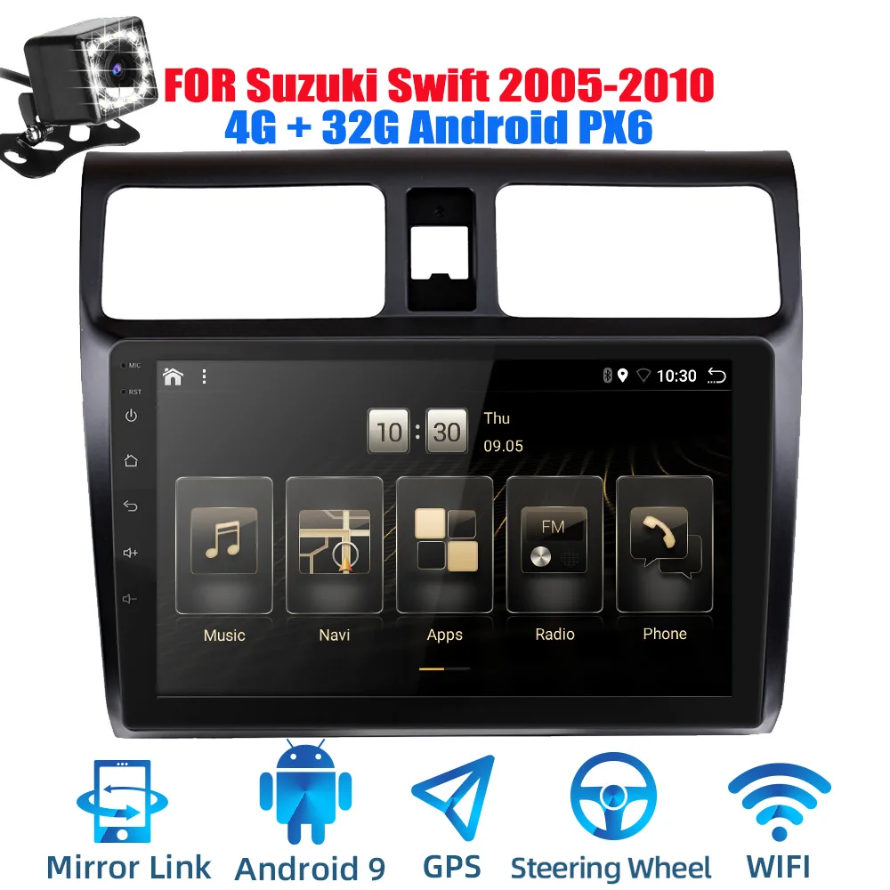 2din Android 9,0 Ouad Core PX6 Автомагнитола стерео для Suzuki Swift 2005-2010 gps Navi Аудио Видео плеер Wifi BT HDMI DAB - Цвет: Android PX6 CAM