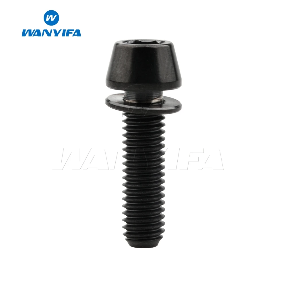 Black M5X18 Ваньифа Винт С Титановым болтом M5x16 18 20 мм коническая головка с шайбой для руля велосипеда 5 цветов - Цвет: Black M5X18
