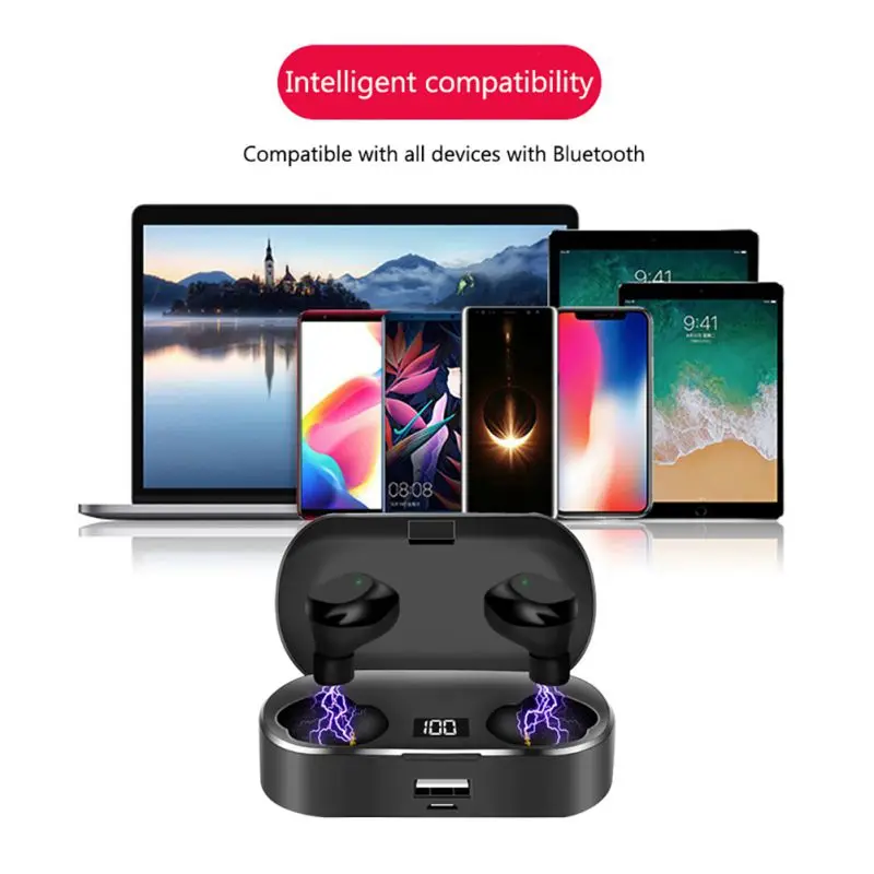 Наушники-вкладыши для Bluetooth 5,0 IPX5, водонепроницаемые, устойчивые к поту, портативный цифровой дисплей, беспроводные наушники TWS, аксессуары