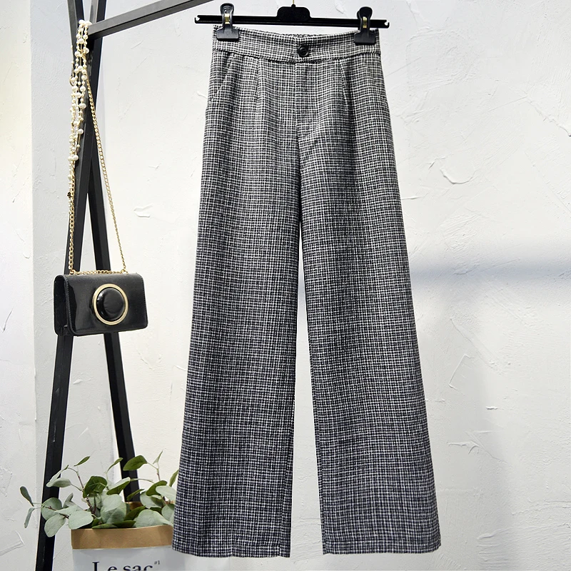 Woherb Plaid Pants High Waist Wide Leg Trousers Loose Autumn Winter Straight Pantalones Korean Fashion New More Style 91095 - Цвет: 20