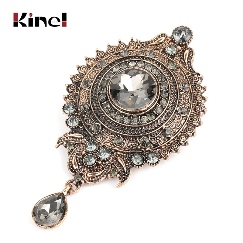 

Kinel Bohemia Gray Crystal Flower Brooch Pins Metal Scarf Clothing Christmas Gift Banquet Vintage Wedding Accessories 219 New