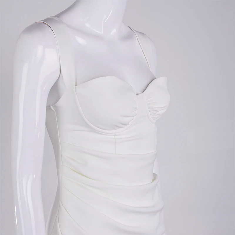 NewAsia White Party Dress Women Summer Sleeveless Underwire Sweetheart Neckline Sexy Dress Side Split Ruched Midi Vestidos