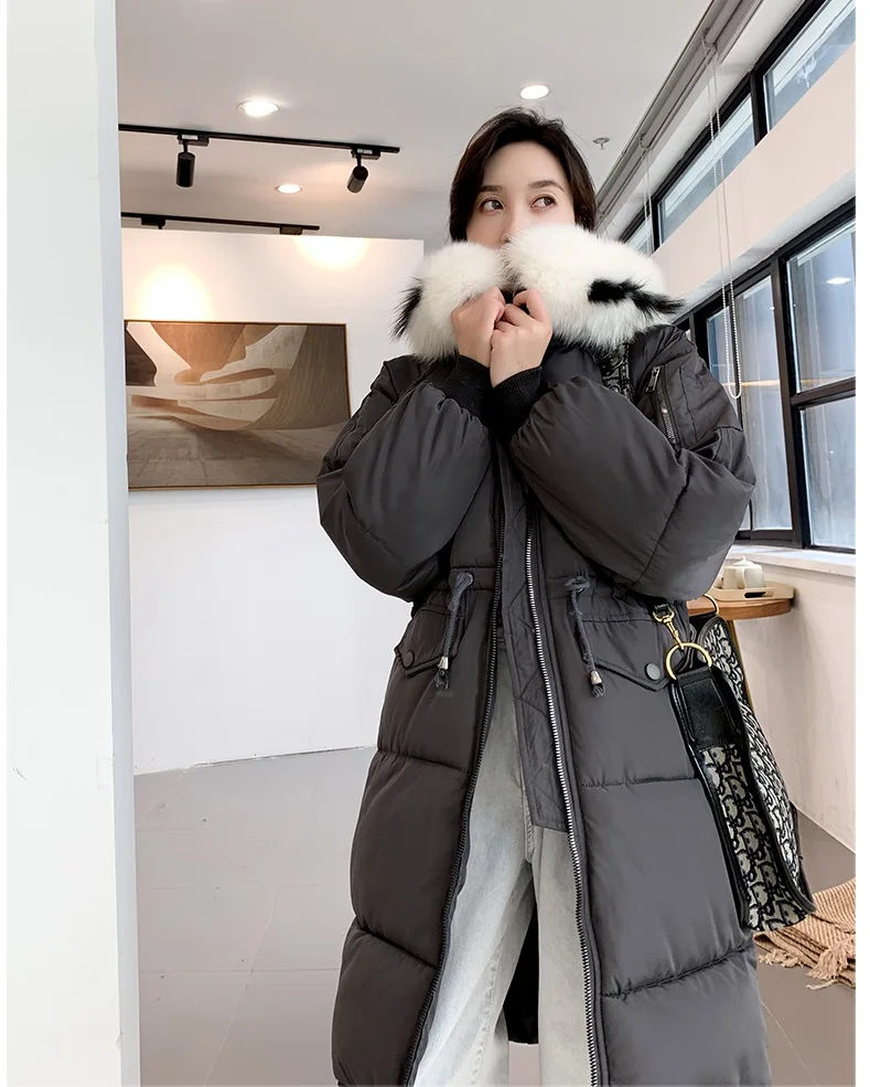 UHYTGF parkas mujer 2XLplus Размер куртка Женский меховой воротник с капюшоном зимний пуховик теплая верхняя одежда зимняя ветрозащитная Парка женская 787