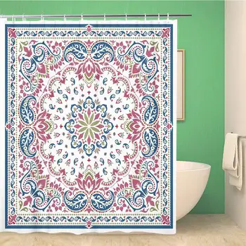 

Bathroom Shower Curtain Abstract Paisley Bandana Silk Neck Scarf Kerchief Pattern Polyester Fabric 66x72 inches Waterproof Bath