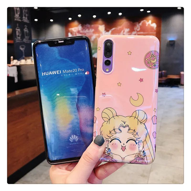 only case Чехол для huawei p30 Sailor moon, розовый милый мягкий чехол для телефона huawei p20 pro mate20 nova5 4+ лямки - Цвет: only case