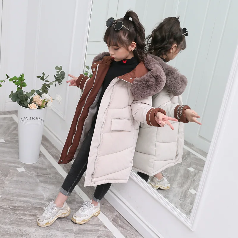 

Winter Children's Jacket Girls Long Overcoat Fur Collar Warm Down Hooded Thick Jacket for Girls Coat Kids Clothes Girls Clothing