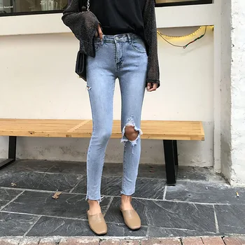 

2020 Vintage chic high waist Blue skinny jeans woman ripped mom jeans women plus size stretch Ladies jeans denim jeans femme