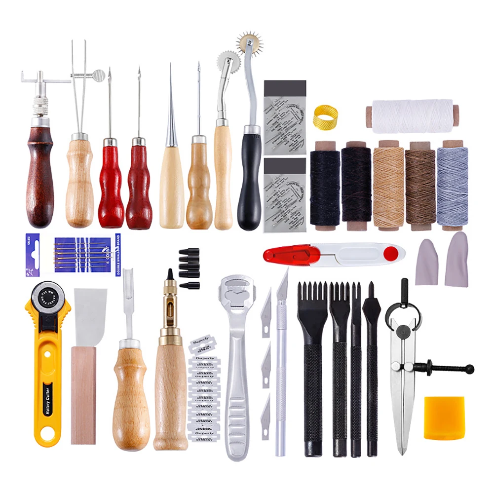 

1 Set Professional Leather Craft Tools Kit Hand Sewing Stitching Punch Carving Work Saddle Leathercraft Tool Parts