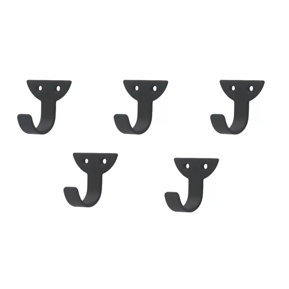 5 unids/set negro Metal ganchos colgadores de pared tornillos hebilla curvada de Zinc hierro ganchos de pared y puerta