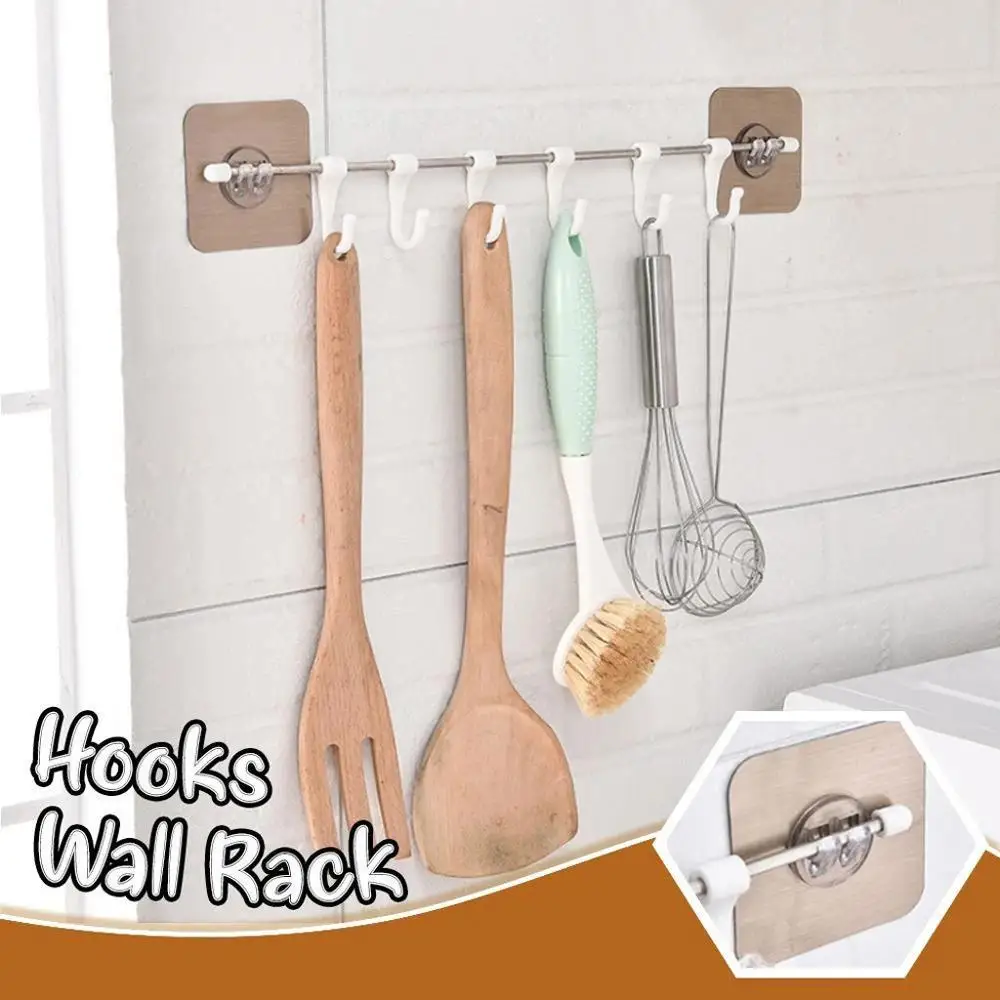Stainless steel rod non-stick six-linked hook multi-purpose 6-row mobile wall-mounted creative bathroom shelf FD | Дом и сад
