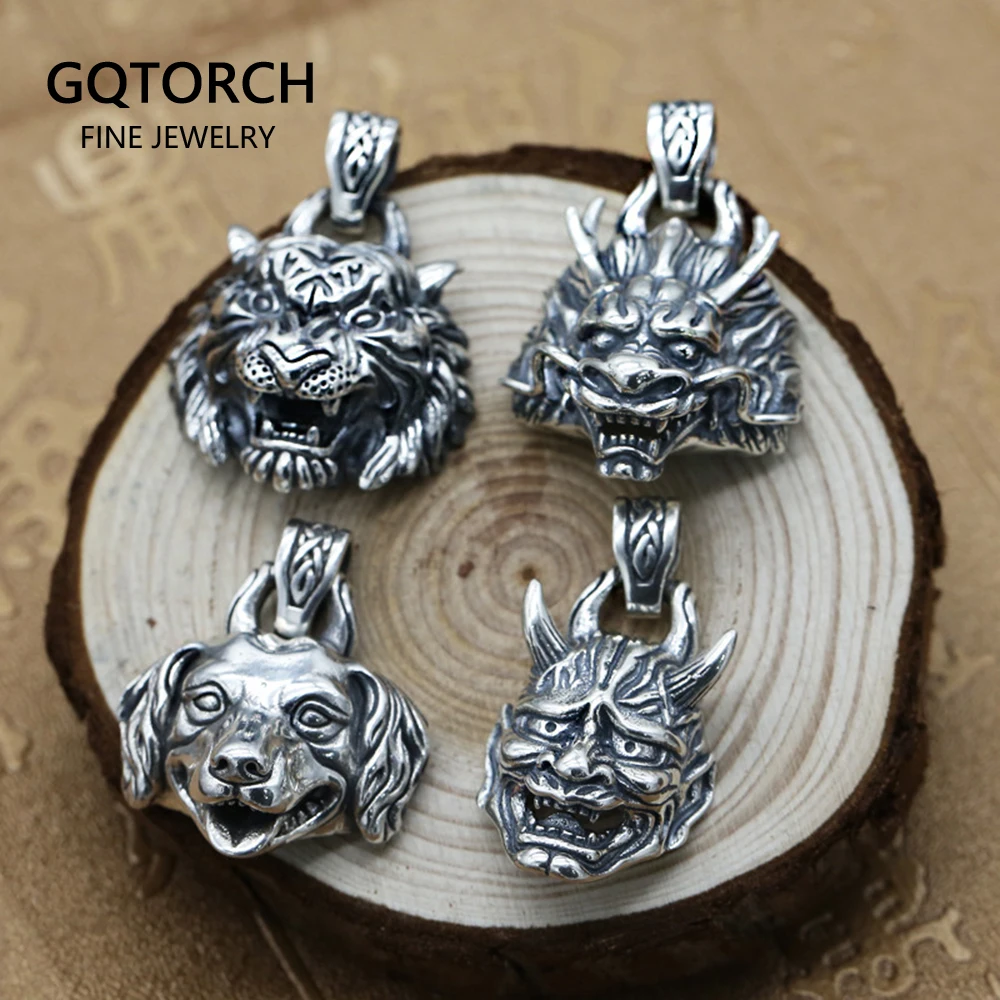 925 пробы Серебряный кулон Тигр дракон собака Hannya голова Vtinage тайские серебряные