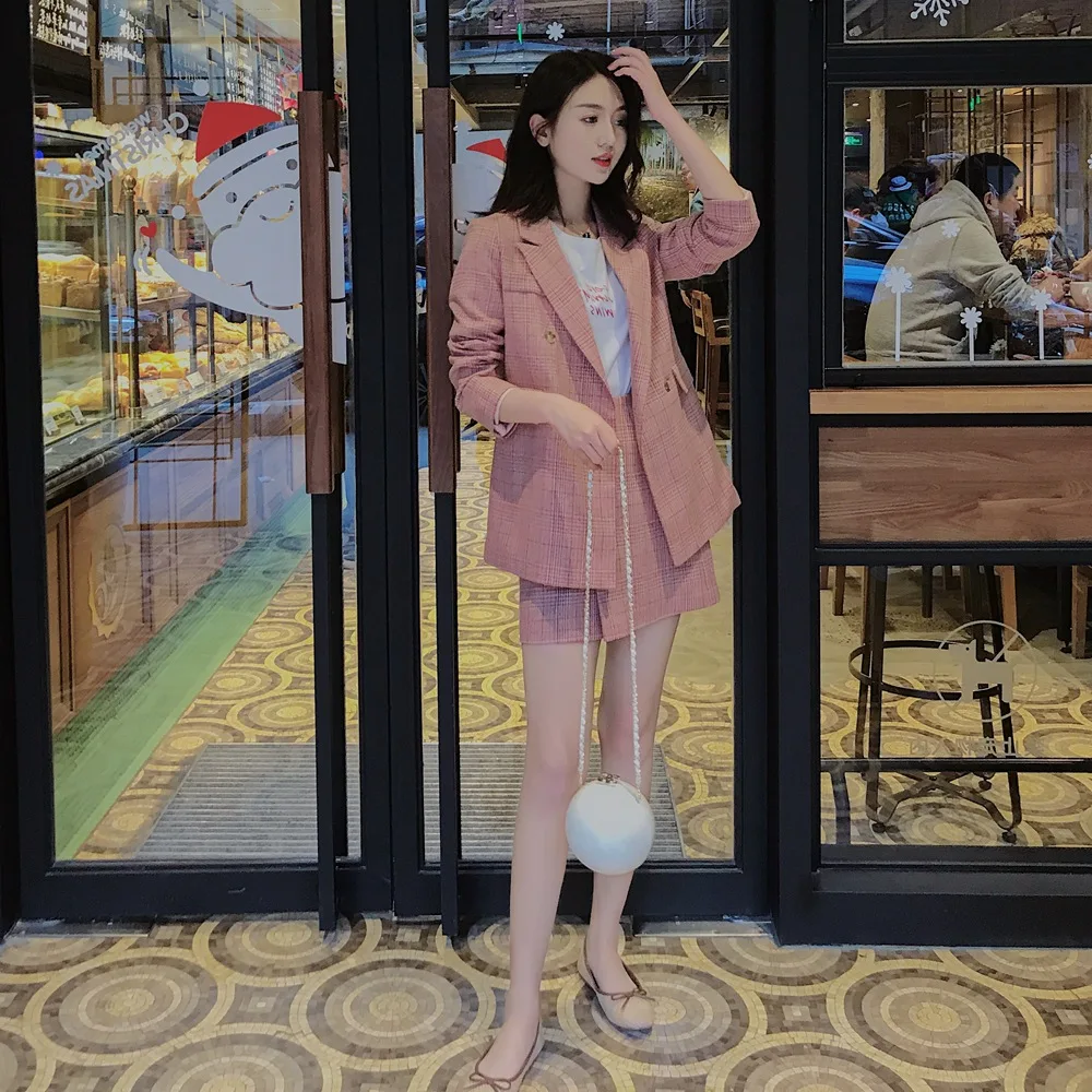 

Suit Set 2019 Autumn New Style INS WOMEN'S Dress Retro CHIC-Style Plaid Jacket + Skirt Two-Piece Set