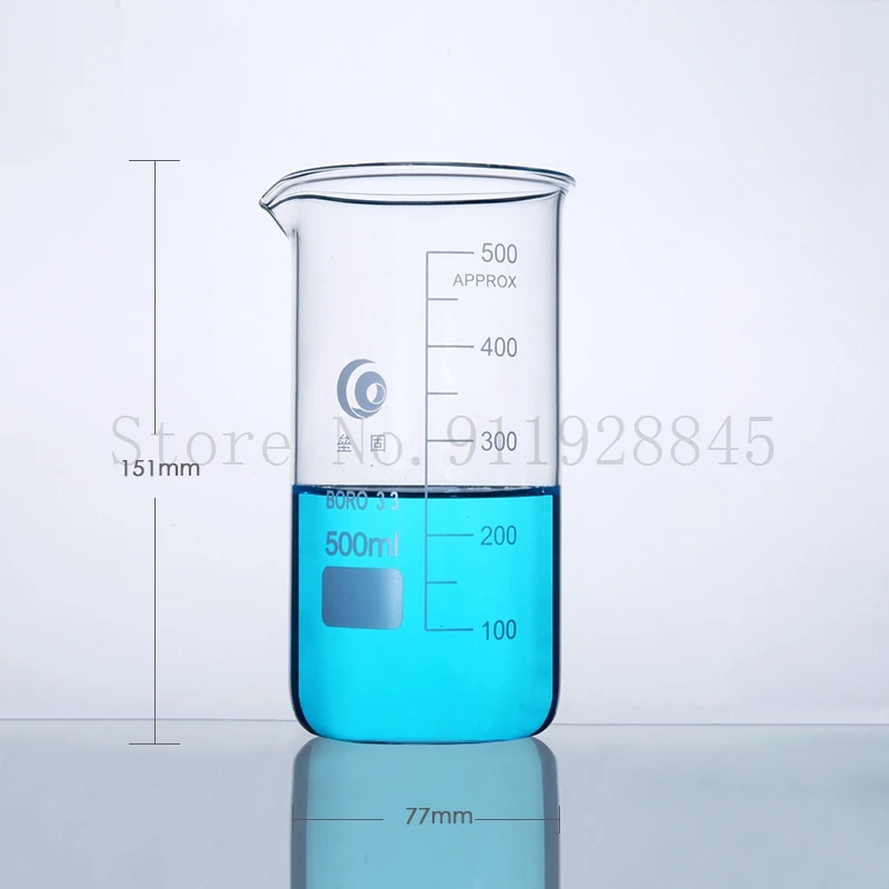 béquer de vidro graduado em laboratório de alto conteúdo de borosilicato em equipamento de laboratório de forma alta