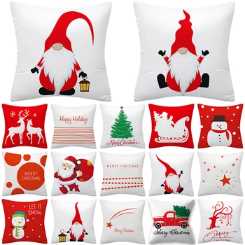 

Christmas Santa Claus Pattern Cushion Cover Polyester 45*45cm Decorative Pillowcase New Year Sofa Home Car PillowCover 41038