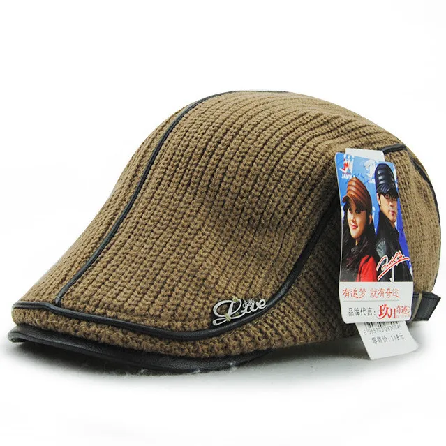 Coffee Горячая высококачественный брендовый вязаный берет Casquette Homme кожаная плоская кепка для мужчин Boina Hombre козырек шляпа Planas Snapback шляпа - Цвет: Coffee