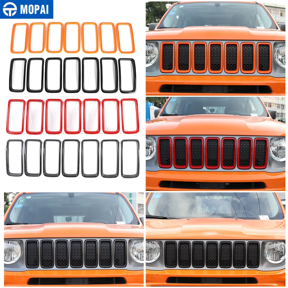 MOPAI Car Stickers for Jeep Renegade 2019+ Car Front Grille Cover Decoration Ring Accessories for Jeep Renegade 2019+