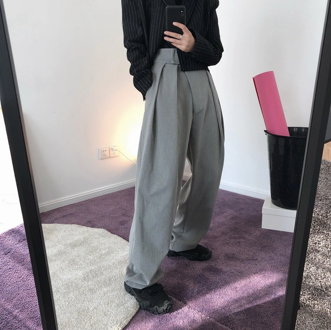 

2020 Spring Japan Style Designhigh-waisted Pleated Slanting Door Wide-legged Pants Loose Fashion Women High Quality Trousers